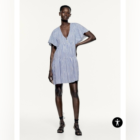 Zara blue striped short sleeve mini dress - Picture 4 of 8